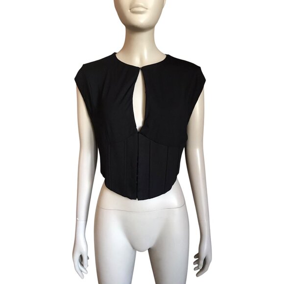 NWT Tiger Mist Black Corset Short Sleeve Crop Top - Picture 2 of 5